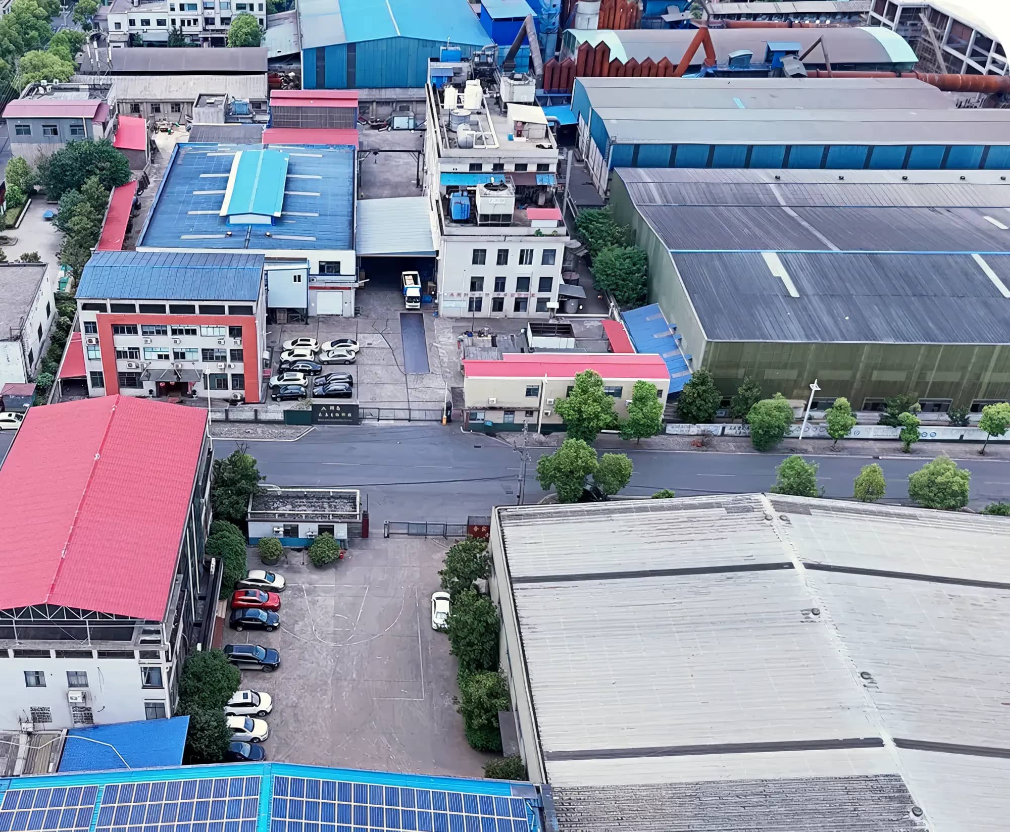 Aerial view of the Sentai plant buildings in Xiangtan, Hunan